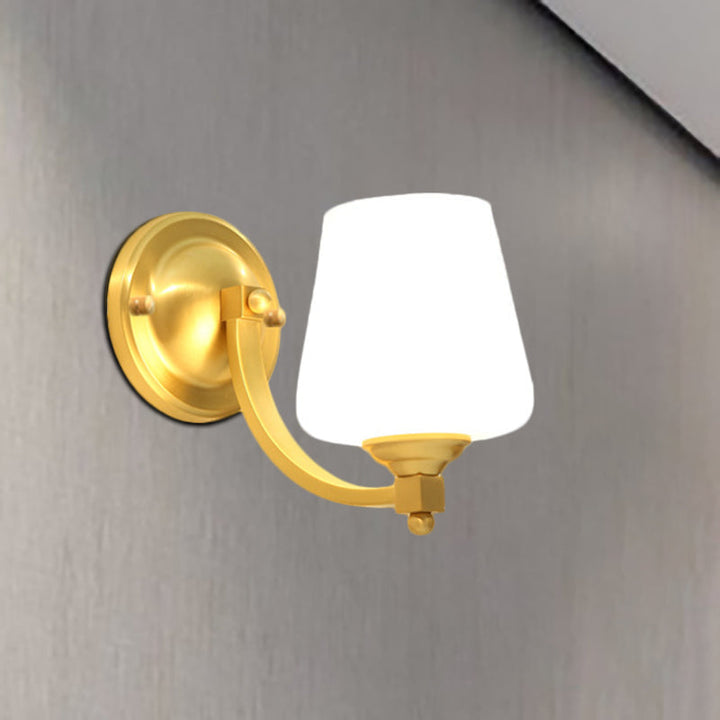 Skørter | Gold 1/2-Pear Wall Light Lamp Modern Style White Glass Cup-Shaped Wall Lighting for Bedroom
