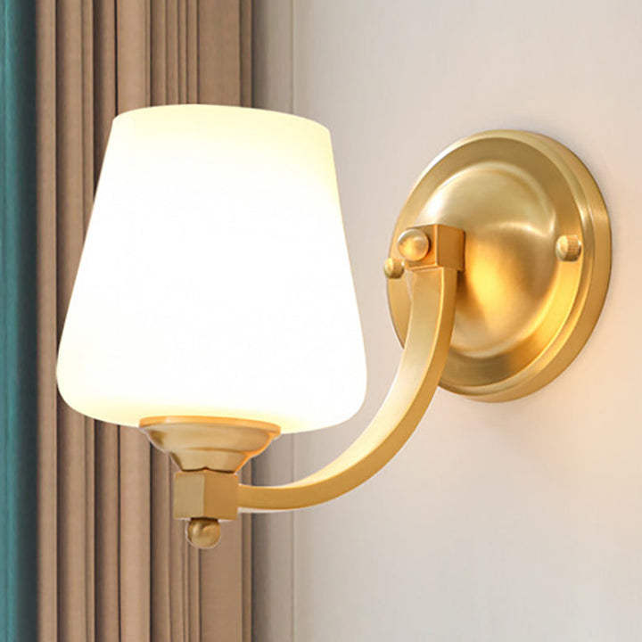 Skørter | Gold 1/2-Pear Wall Light Lamp Modern Style White Glass Cup-Shaped Wall Lighting for Bedroom