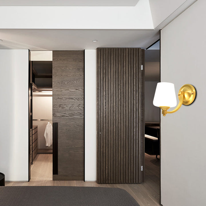 Skørter | Gold 1/2-Pear Wall Light Lamp Modern Style White Glass Cup-Shaped Wall Lighting for Bedroom