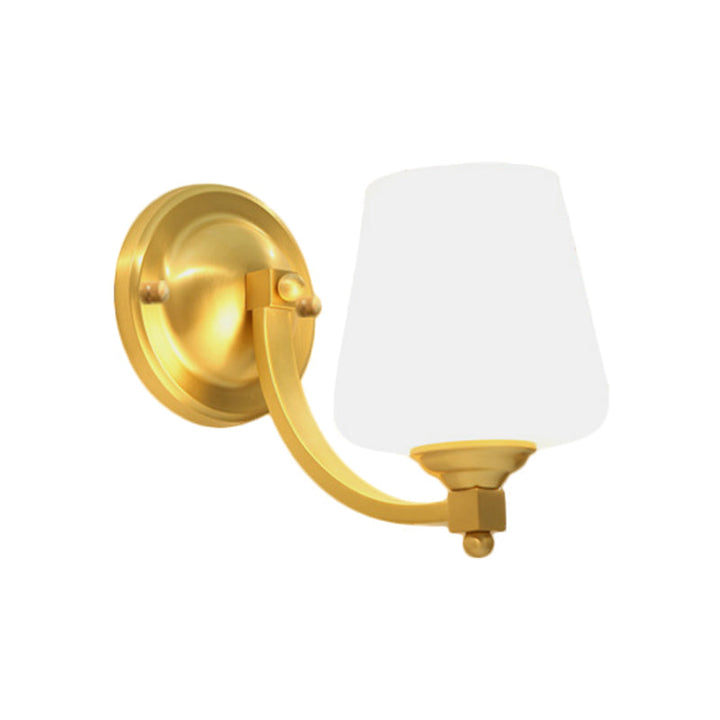 Skørter | Gold 1/2-Pear Wall Light Lamp Modern Style White Glass Cup-Shaped Wall Lighting for Bedroom