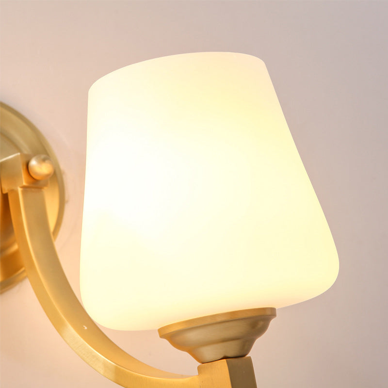 Skørter | Gold 1/2-Pear Wall Light Lamp Modern Style White Glass Cup-Shaped Wall Lighting for Bedroom