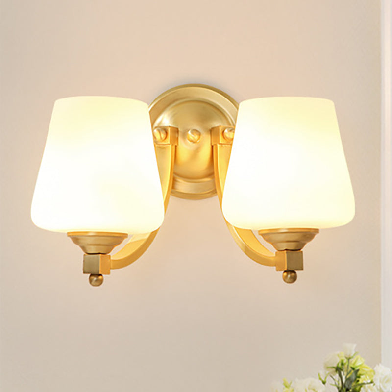 Skørter | Gold 1/2-Pear Wall Light Lamp Modern Style White Glass Cup-Shaped Wall Lighting for Bedroom