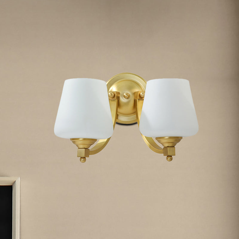 Skørter | Gold 1/2-Pear Wall Light Lamp Modern Style White Glass Cup-Shaped Wall Lighting for Bedroom