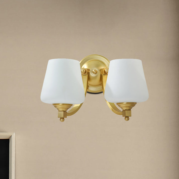 Skørter | Gold 1/2-Pear Wall Light Lamp Modern Style White Glass Cup-Shaped Wall Lighting for Bedroom