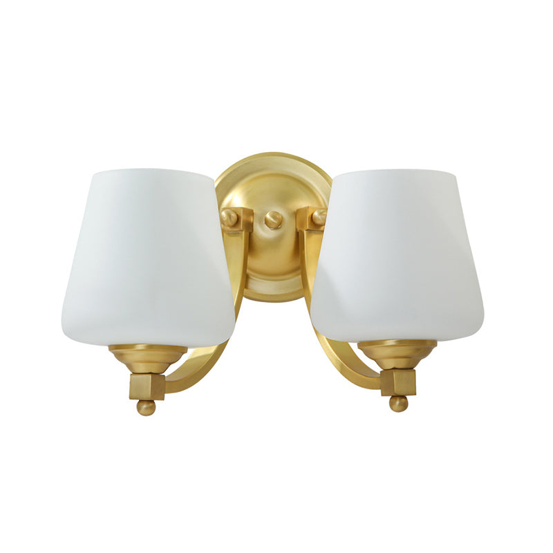 Skørter | Gold 1/2-Pear Wall Light Lamp Modern Style White Glass Cup-Shaped Wall Lighting for Bedroom