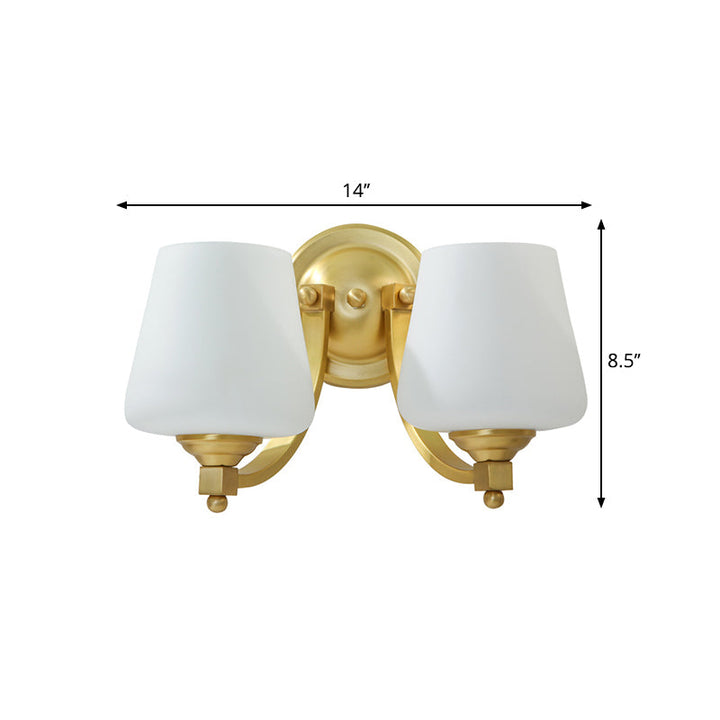 Skørter | Gold 1/2-Pear Wall Light Lamp Modern Style White Glass Cup-Shaped Wall Lighting for Bedroom