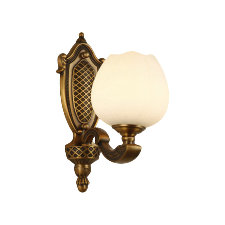 Skørter | Bowl White Glass Wall Lamp Vintage Style 1/2-Cup Bedroom Wall Sconces Light in Brass