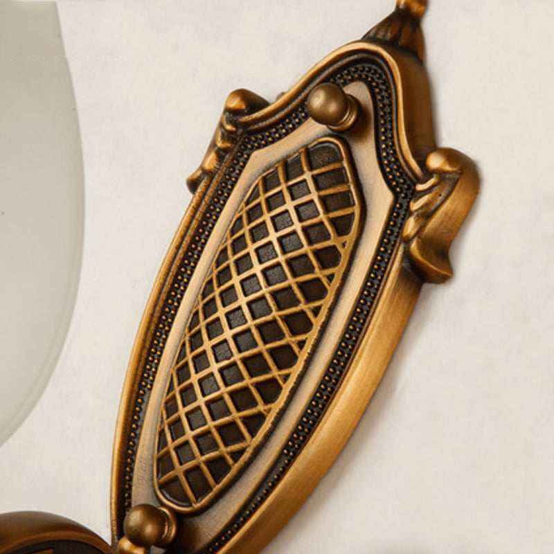 Skørter | Bowl White Glass Wall Lamp Vintage Style 1/2-Cup Bedroom Wall Sconces Light in Brass
