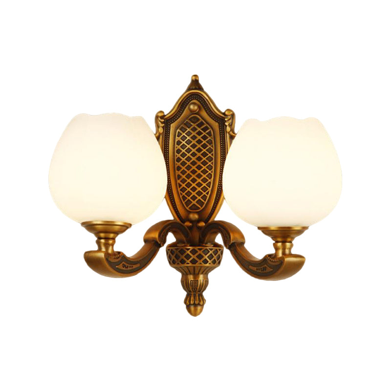 Skørter | Bowl White Glass Wall Lamp Vintage Style 1/2-Cup Bedroom Wall Sconces Light in Brass