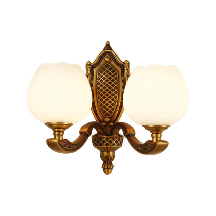 Skørter | Bowl White Glass Wall Lamp Vintage Style 1/2-Cup Bedroom Wall Sconces Light in Brass