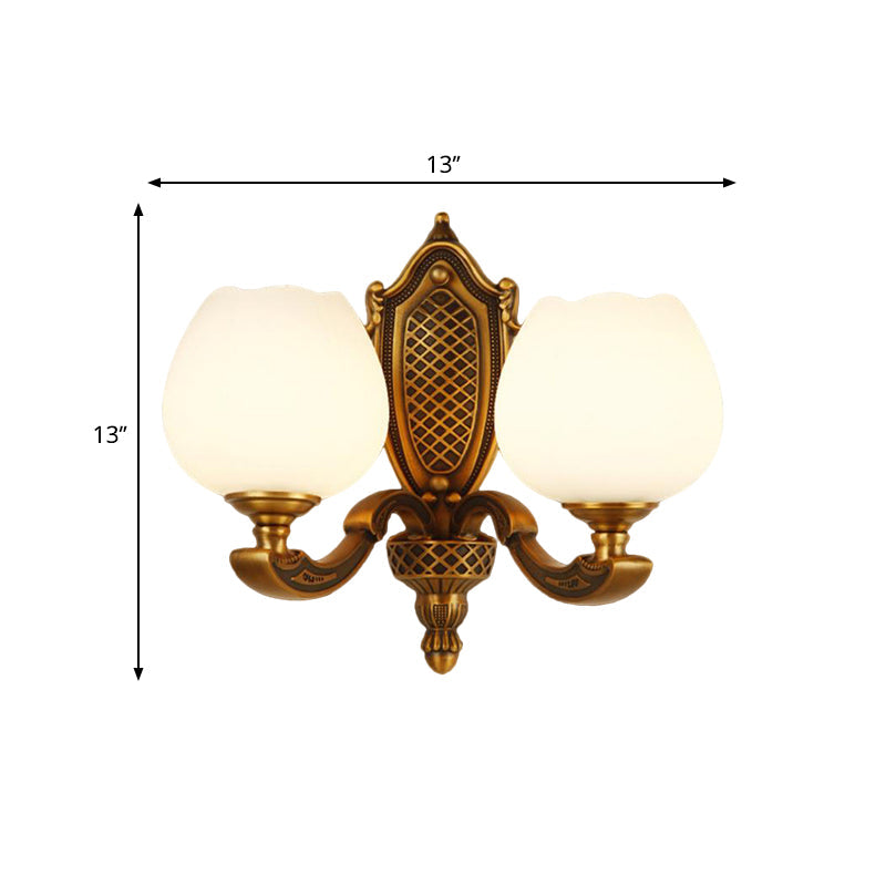 Skørter | Bowl White Glass Wall Lamp Vintage Style 1/2-Cup Bedroom Wall Sconces Light in Brass