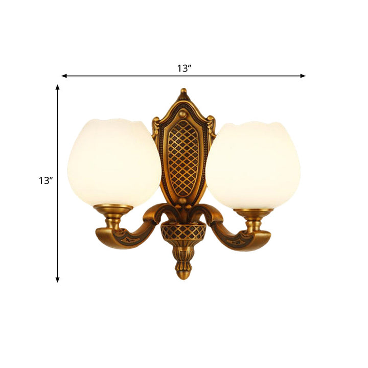 Skørter | Bowl White Glass Wall Lamp Vintage Style 1/2-Cup Bedroom Wall Sconces Light in Brass