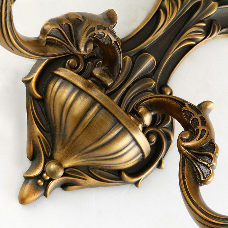 Skørter | 1/2-Light Bowl Wall Lamp Vintage Stylish Antique Brass Metal Wall Light with Milk Glass Shade