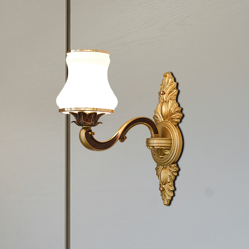 Skørter | Bell Living Room Wall Lamp Traditional Stylish Milk Glass and Metal 1/2-Cap Gold Finish Wall Lamp