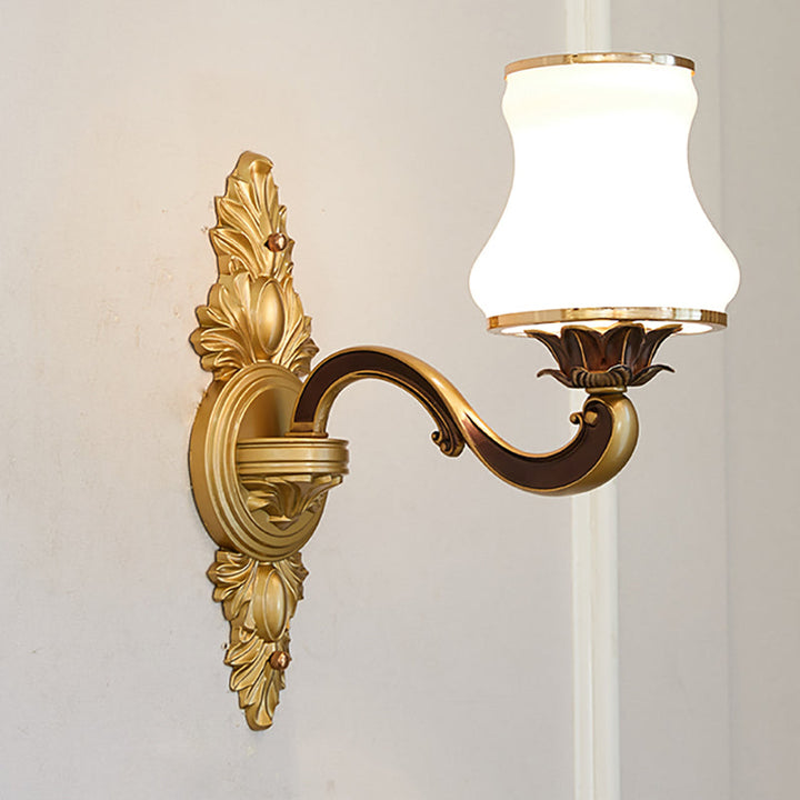 Skørter | Bell Living Room Wall Lamp Traditional Stylish Milk Glass and Metal 1/2-Cap Gold Finish Wall Lamp