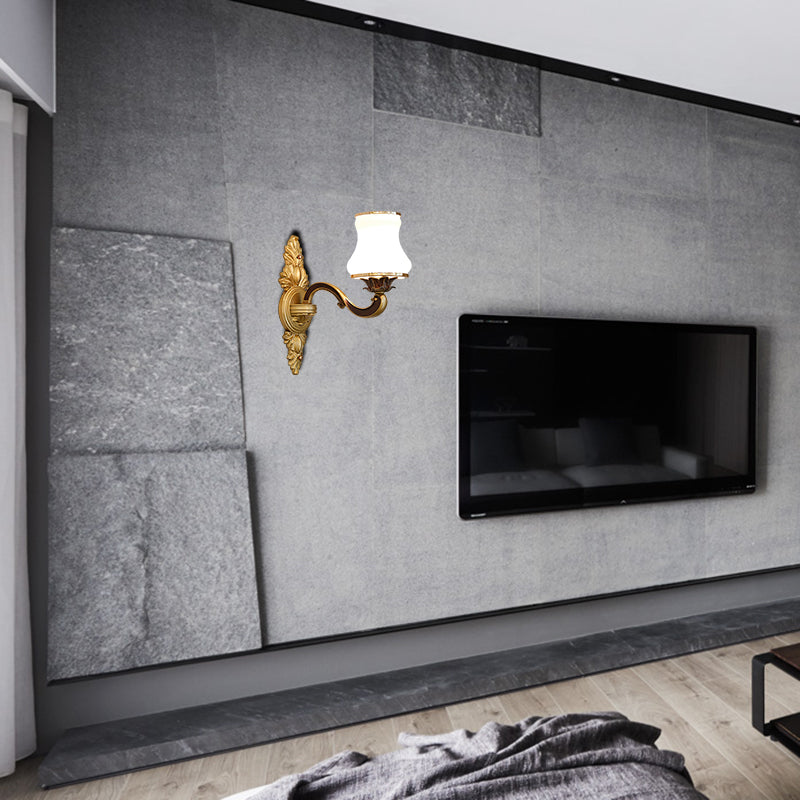 Skørter | Bell Living Room Wall Lamp Traditional Stylish Milk Glass and Metal 1/2-Cap Gold Finish Wall Lamp