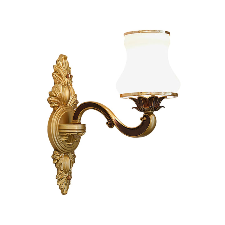 Skørter | Bell Living Room Wall Lamp Traditional Stylish Milk Glass and Metal 1/2-Cap Gold Finish Wall Lamp