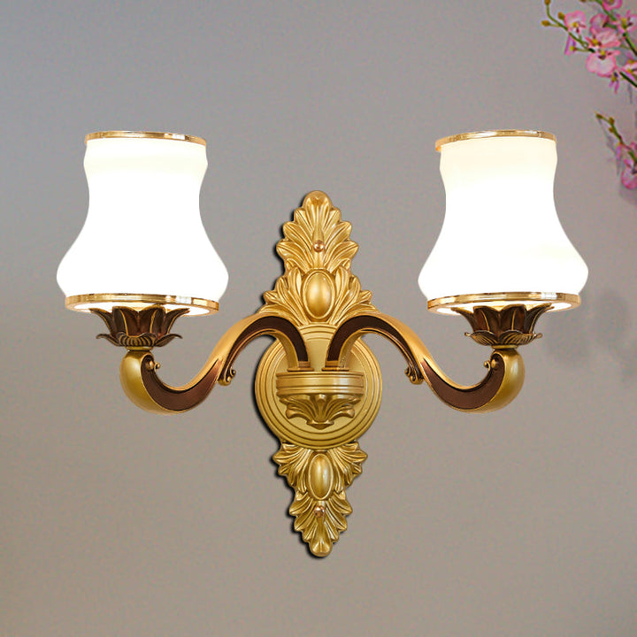 Skørter | Bell Living Room Wall Lamp Traditional Stylish Milk Glass and Metal 1/2-Cap Gold Finish Wall Lamp