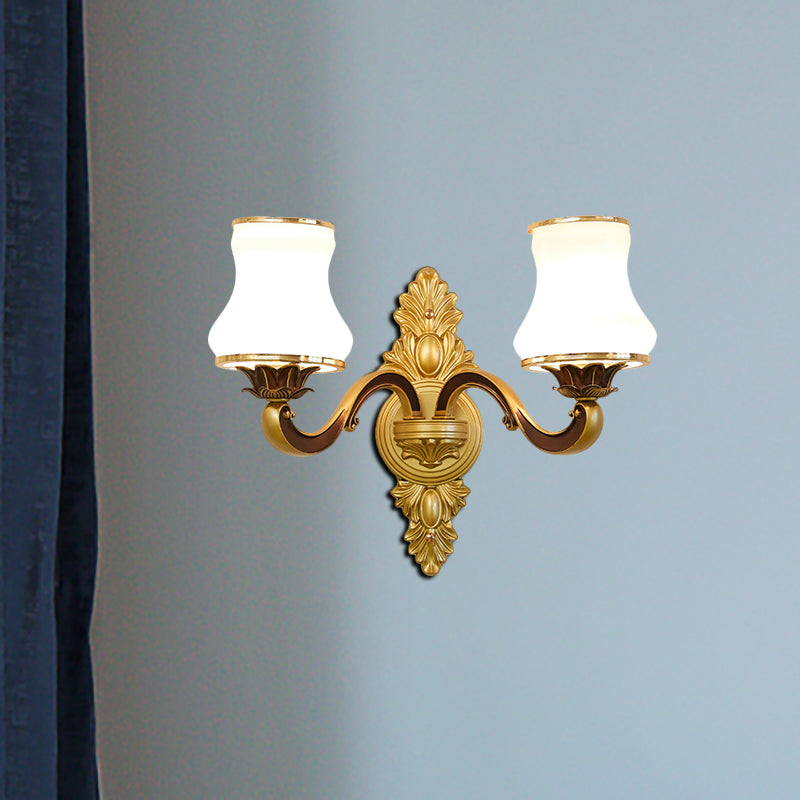 Skørter | Bell Living Room Wall Lamp Traditional Stylish Milk Glass and Metal 1/2-Cap Gold Finish Wall Lamp