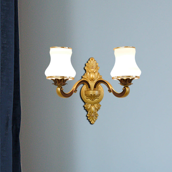 Skørter | Bell Living Room Wall Lamp Traditional Stylish Milk Glass and Metal 1/2-Cap Gold Finish Wall Lamp