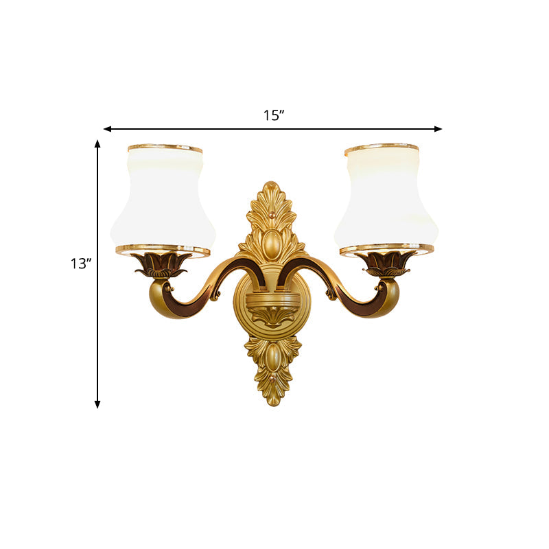 Skørter | Bell Living Room Wall Lamp Traditional Stylish Milk Glass and Metal 1/2-Cap Gold Finish Wall Lamp