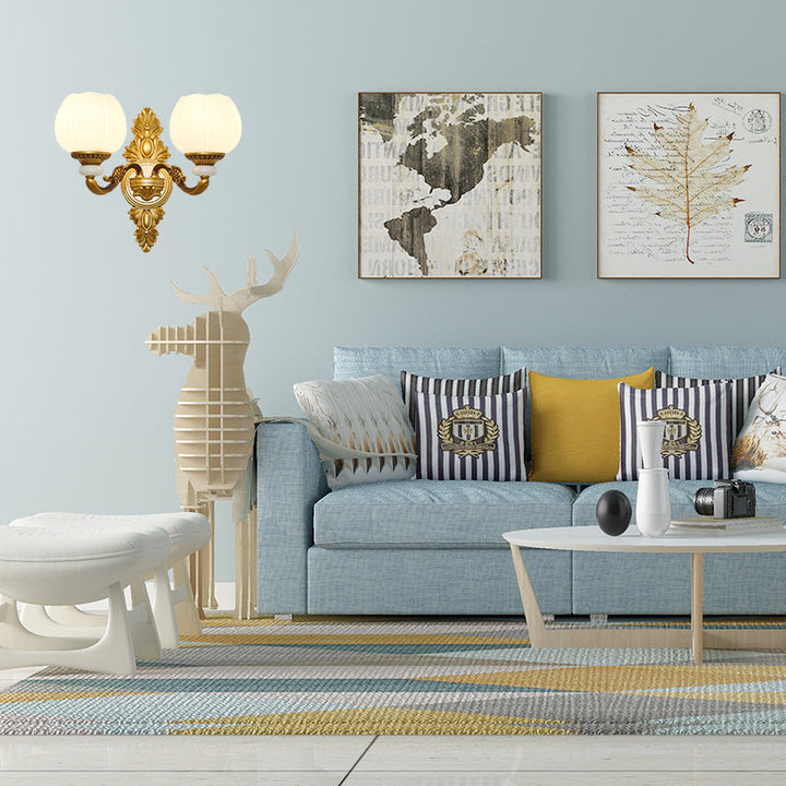 Skørter | Vintage Style Globe Wall Lamp Sconce 1/2-Light Milk Glass and Metal Wall Lamp in Gold for Corridor