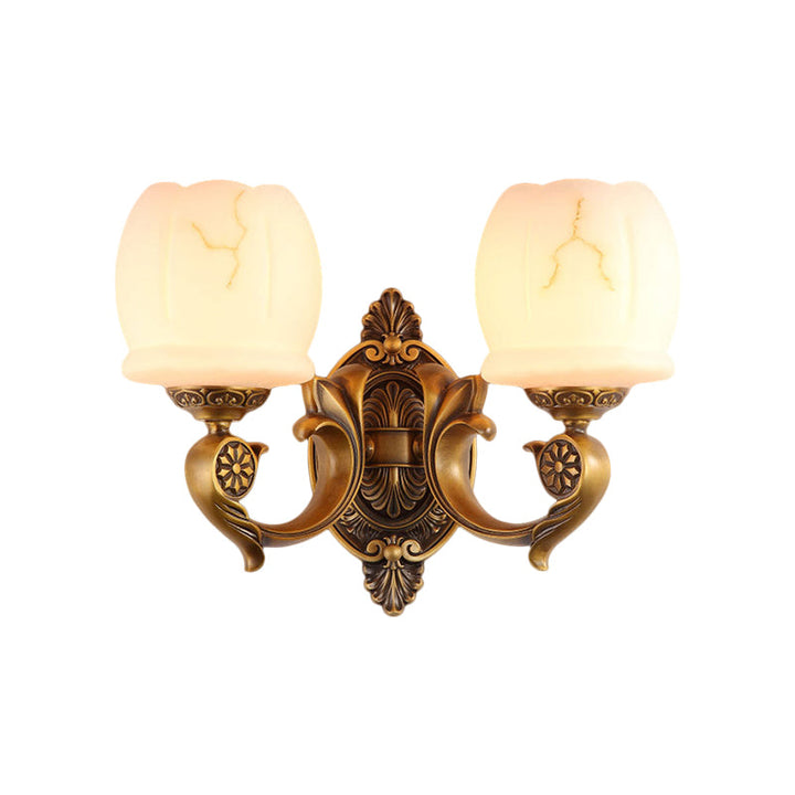 Skørter | Globe white glass wall lamp wall-mounted lamp traditional style 1/2-light living room wall lamp in gold