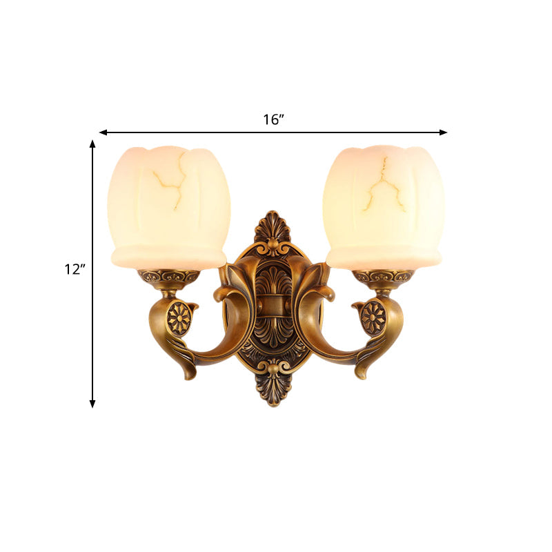 Skørter | Globe white glass wall lamp wall-mounted lamp traditional style 1/2-light living room wall lamp in gold
