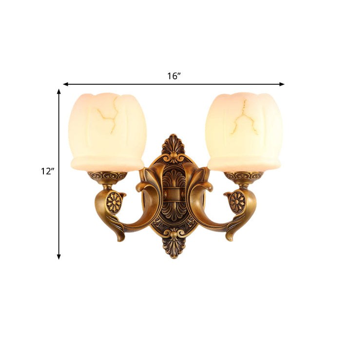 Skørter | Globe white glass wall lamp wall-mounted lamp traditional style 1/2-light living room wall lamp in gold