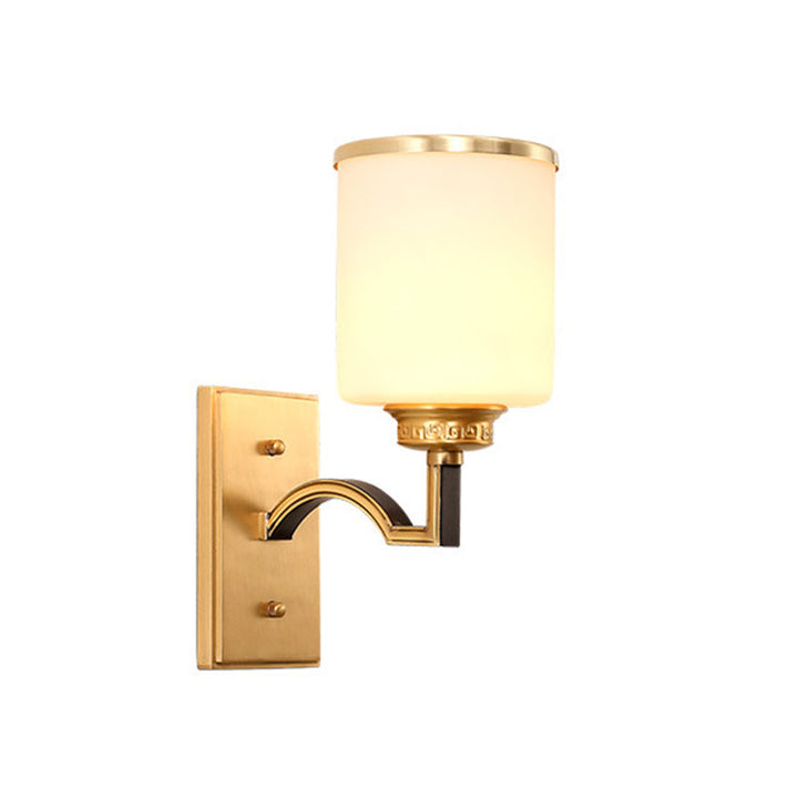 Skørter | Cylindrical Milk Glass Wall Lamp Traditional Style 1/2-Light Living Room Wall Lamp Lighting in Gold