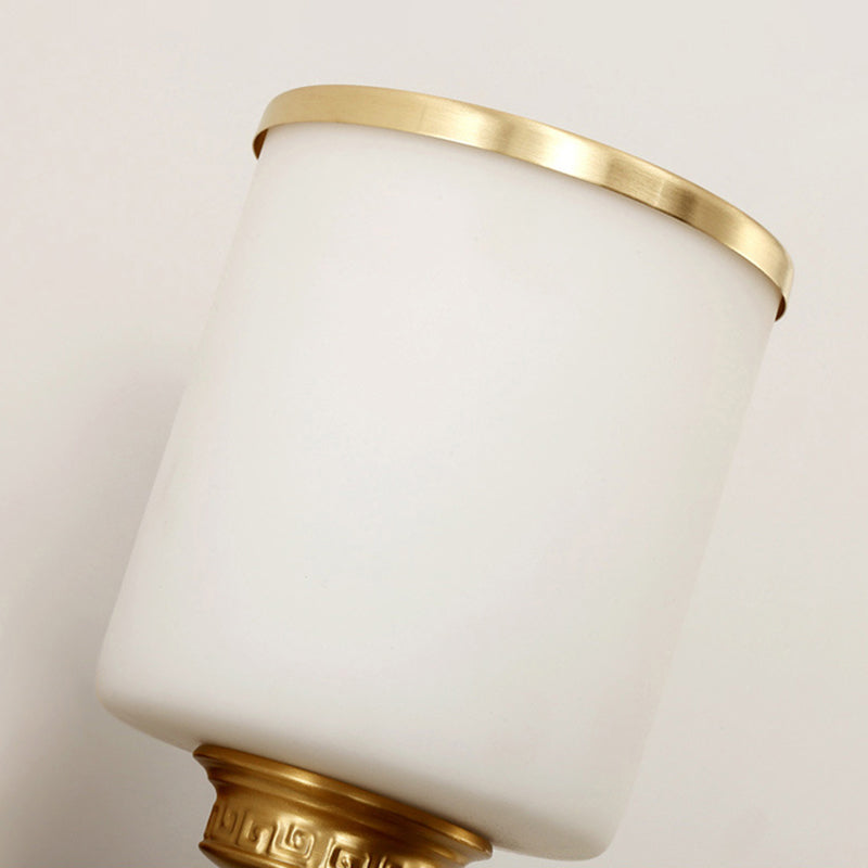 Skørter | Cylindrical Milk Glass Wall Lamp Traditional Style 1/2-Light Living Room Wall Lamp Lighting in Gold