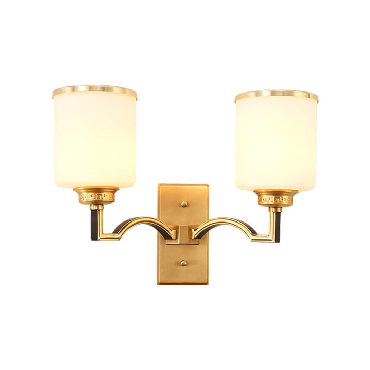 Skørter | Cylindrical Milk Glass Wall Lamp Traditional Style 1/2-Light Living Room Wall Lamp Lighting in Gold