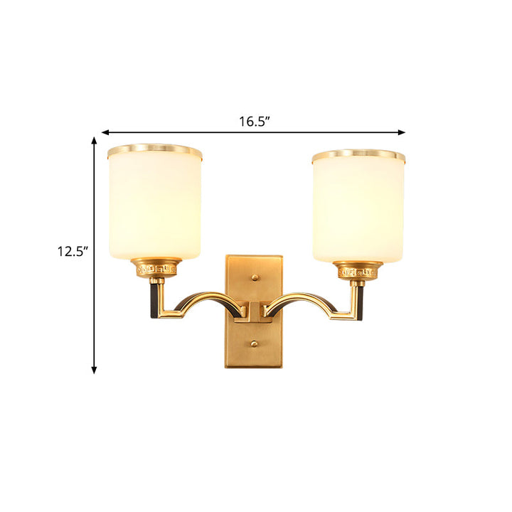 Skørter | Cylindrical Milk Glass Wall Lamp Traditional Style 1/2-Light Living Room Wall Lamp Lighting in Gold