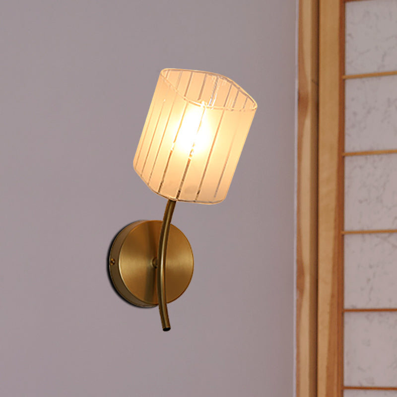 Skørter | Modern Style Rectangular Wall Lamp 1/2-Light Frosted Glass Wall Lighting Fixture in Gold for Bedroom