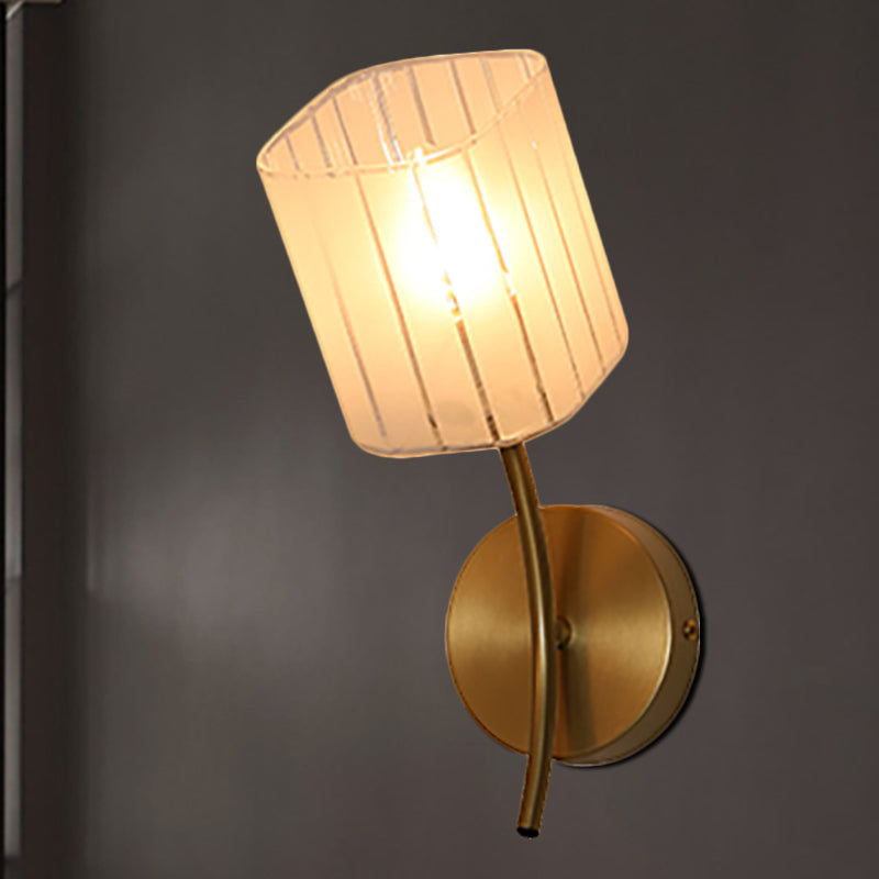 Skørter | Modern Style Rectangular Wall Lamp 1/2-Light Frosted Glass Wall Lighting Fixture in Gold for Bedroom