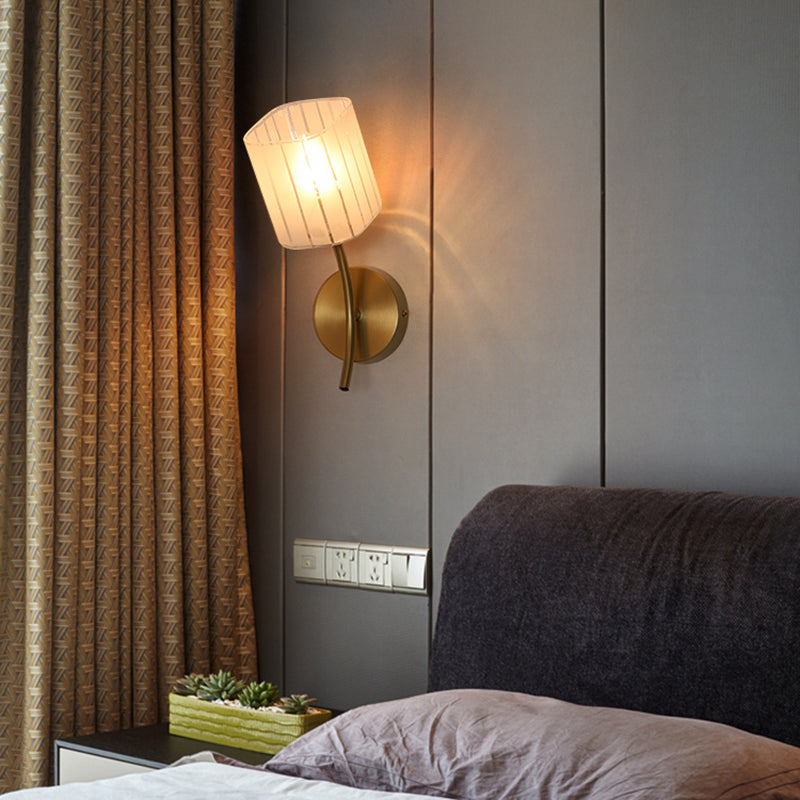 Skørter | Modern Style Rectangular Wall Lamp 1/2-Light Frosted Glass Wall Lighting Fixture in Gold for Bedroom