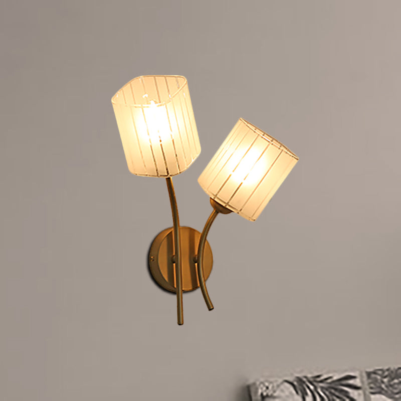 Skørter | Modern Style Rectangular Wall Lamp 1/2-Light Frosted Glass Wall Lighting Fixture in Gold for Bedroom