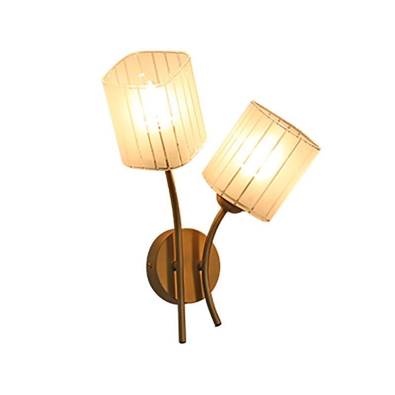 Skørter | Modern Style Rectangular Wall Lamp 1/2-Light Frosted Glass Wall Lighting Fixture in Gold for Bedroom