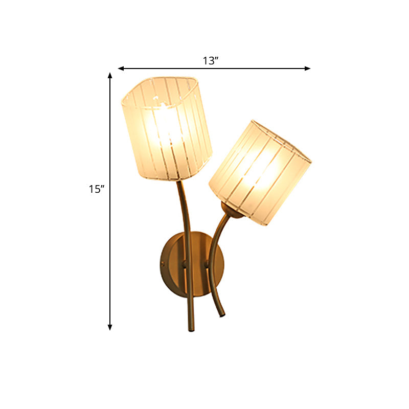 Skørter | Modern Style Rectangular Wall Lamp 1/2-Light Frosted Glass Wall Lighting Fixture in Gold for Bedroom