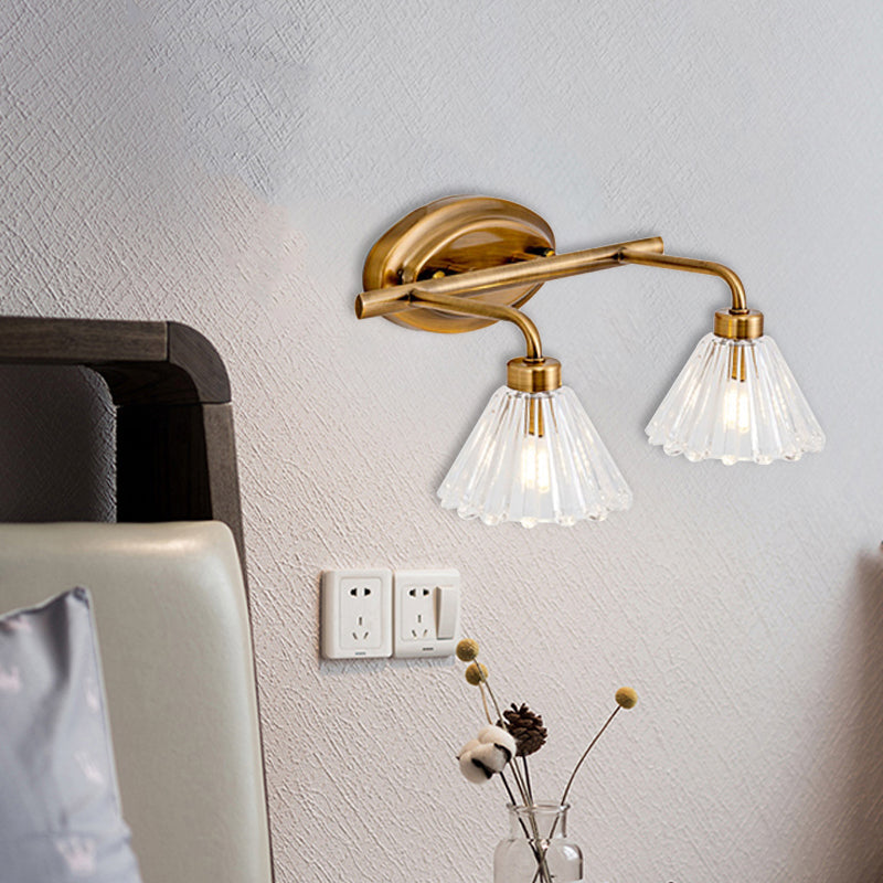 Skørter | 1/2/3-Lamp Cone Vanity Lighting Fixture Traditional Brass Metal LED Wall Light Lighting for Bathroom