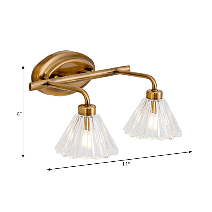 Skørter | 1/2/3-Lamp Cone Vanity Lighting Fixture Traditional Brass Metal LED Wall Light Lighting for Bathroom