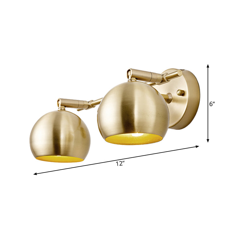 Skørter | 1/2/3-Bulb LED Dome Wall Lamp Traditional Brass Metal Vanity Wall Light Fixture for Bathroom