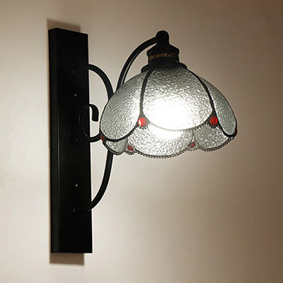 Lisslune | Tiffany Scalloped Wall Mount Light with Rectangular Backplate Speckled Glass 3 Lights Wall Lighting in White/Transparent/Blue