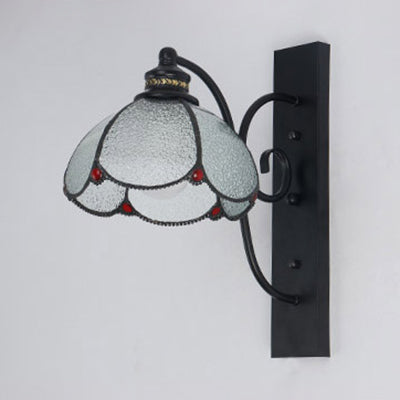 Lisslune | Tiffany Scalloped Wall Mount Light with Rectangular Backplate Speckled Glass 3 Lights Wall Lighting in White/Transparent/Blue