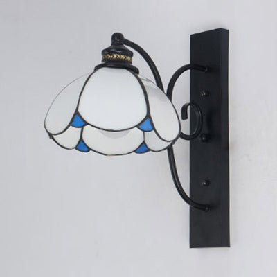 Lisslune | Tiffany Scalloped Wall Mount Light with Rectangular Backplate Speckled Glass 3 Lights Wall Lighting in White/Transparent/Blue