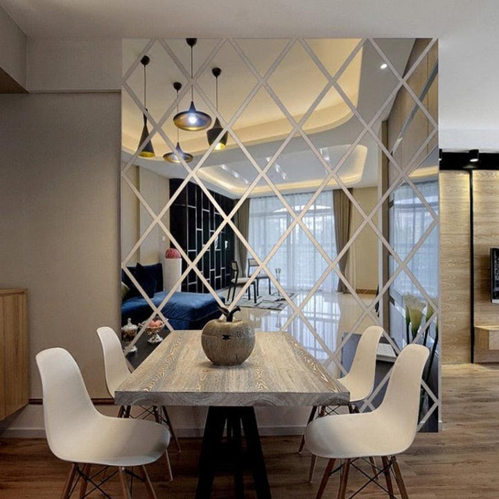 Lisslune | Elegant 3D Diamond and Triangle Acrylic Mirror Wall Decor Sticker Set