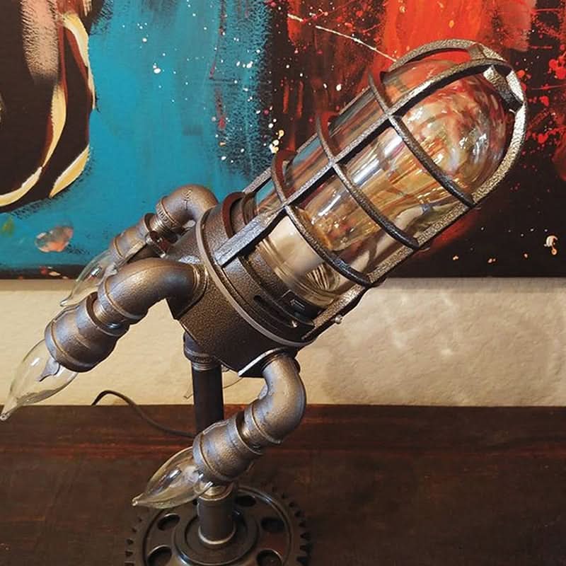 Lisslune | Steampunk Rocket Table Lamp with Flame Light