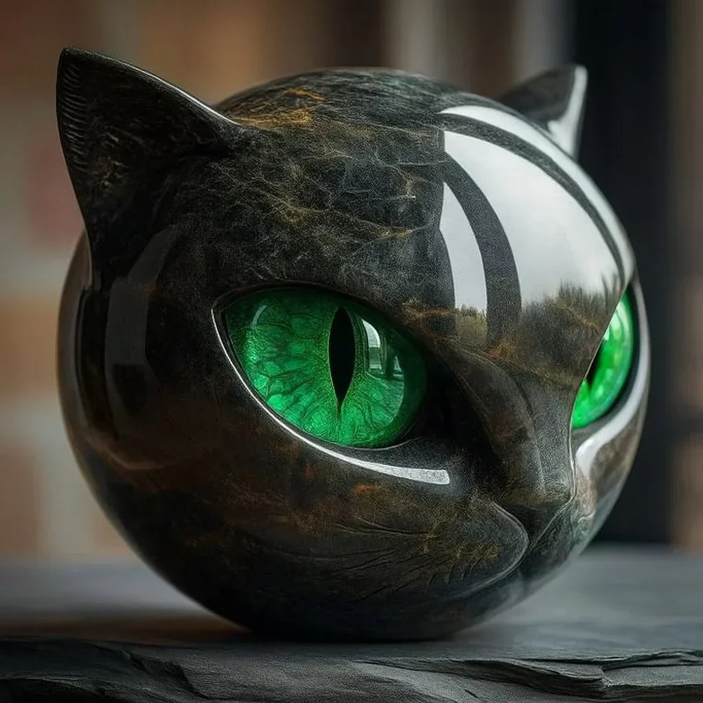 Lisslune | NoirCat Sculpture – Black Cat Head with Hypnotic Eyes