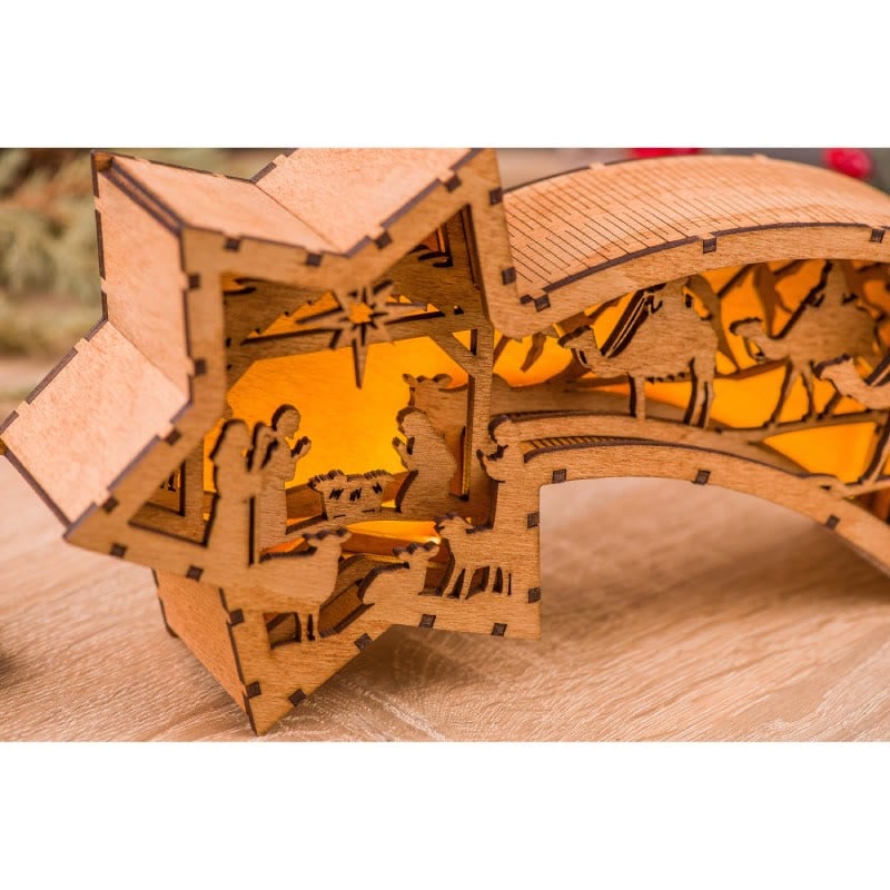 Lisslune | LED Wooden Christmas Ornaments Nativity Scene Star Shaped Desk Lamp