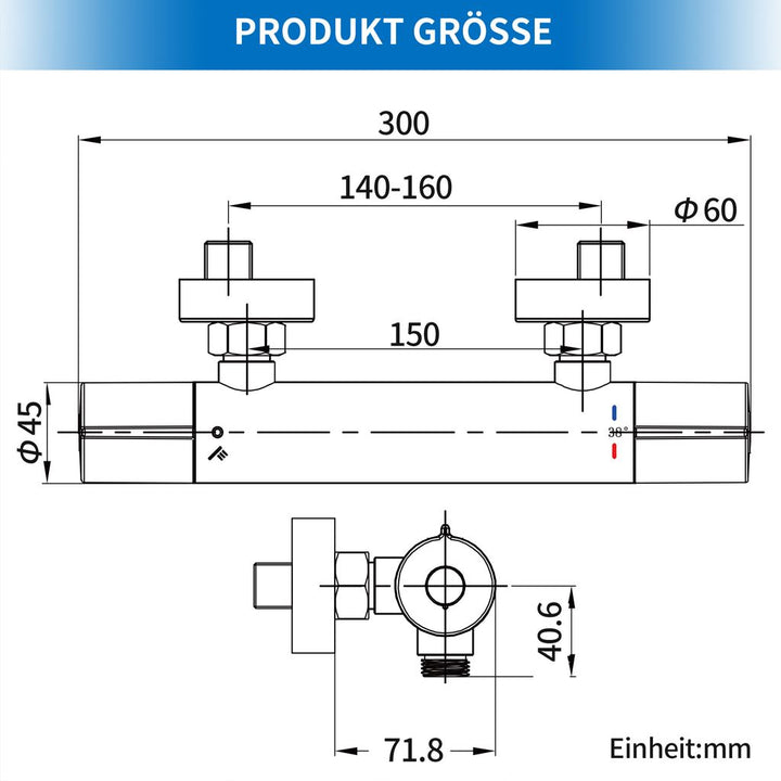 Lisslune | Shower faucet with thermostat Chrome mixer tap Shower with 38°C safety button Shower thermostat fitting Stainless steel shower fittings Shower thermostat